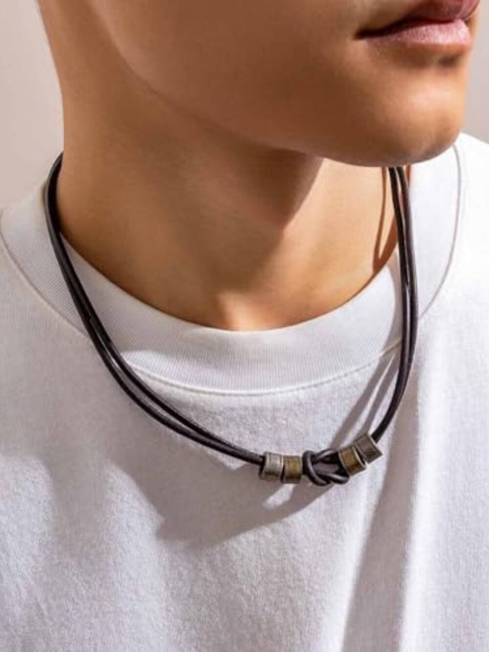 Leather‎ Necklace for Men with Pendant, Black Leather Choker Necklace for Men